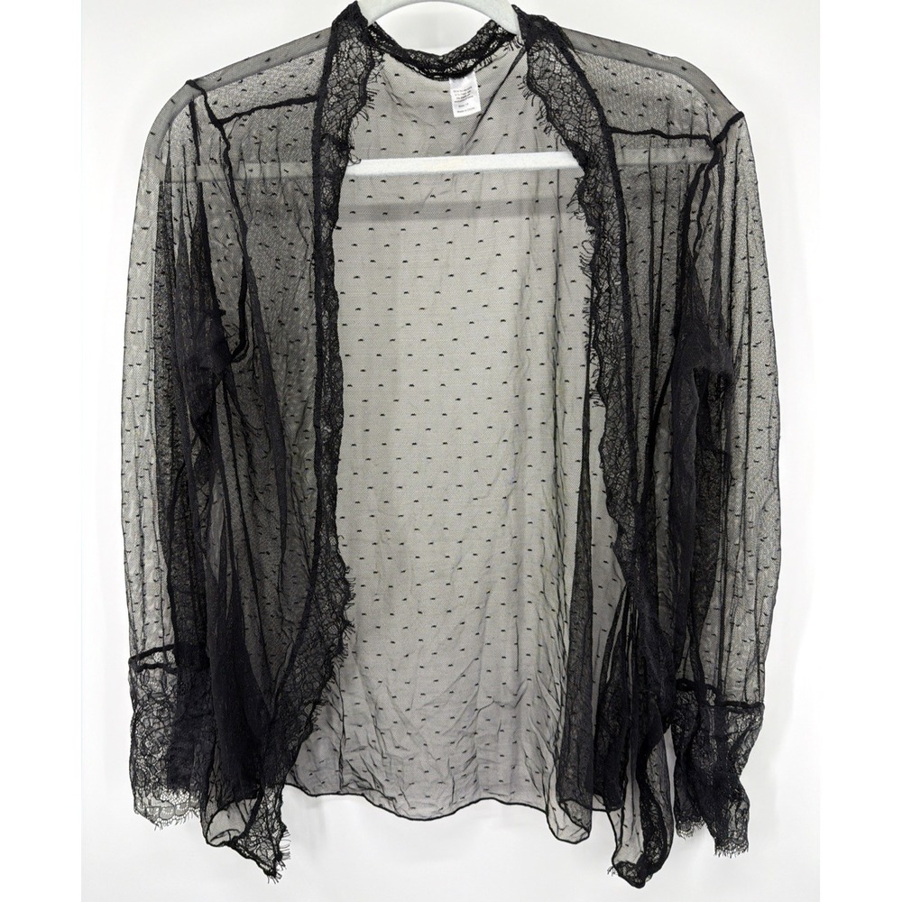 Open Front Sheer Lace Cardigan Women 1X Whimsigoth Whitchy Festival Boho Black